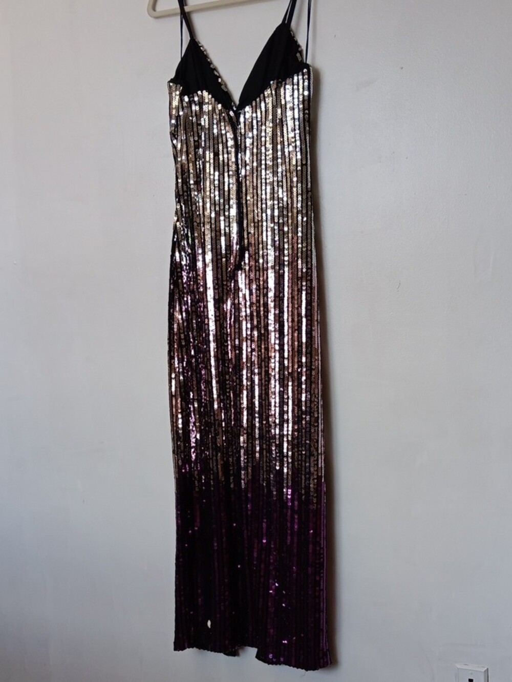 Vintage USA Made Ombre Sequin Maxi Dress with Deep V - Purple/Gold - Picture 2 of 15